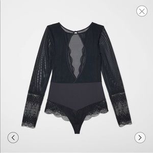Black Long Sleeve Lace Bodysuit